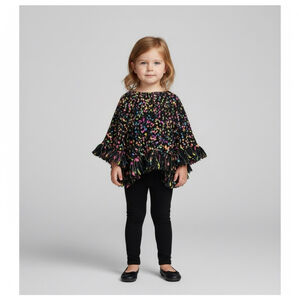 Betsey Johnson RARE Black On the Bright Side Toddler Girl's Fall Winter Poncho